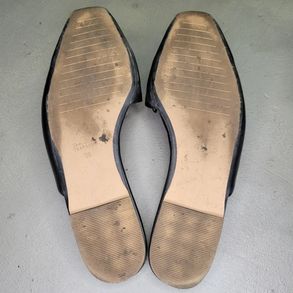 🖤ZARA Black Leather Asymmetric Flat Slippers Size 6 [EUC] 🖤 - Picture 7 of 8